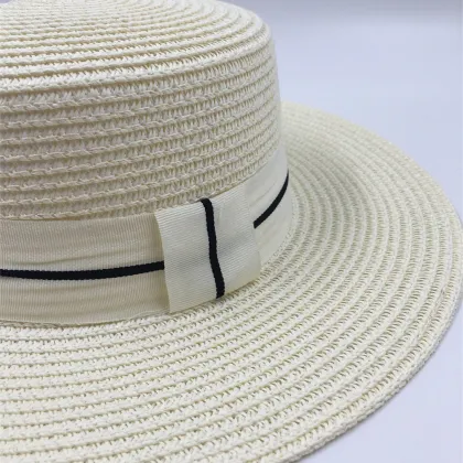 Factory Wholesale Beige and White Paper Braid Straw Hats - Panama Boater Sombreros de Paja