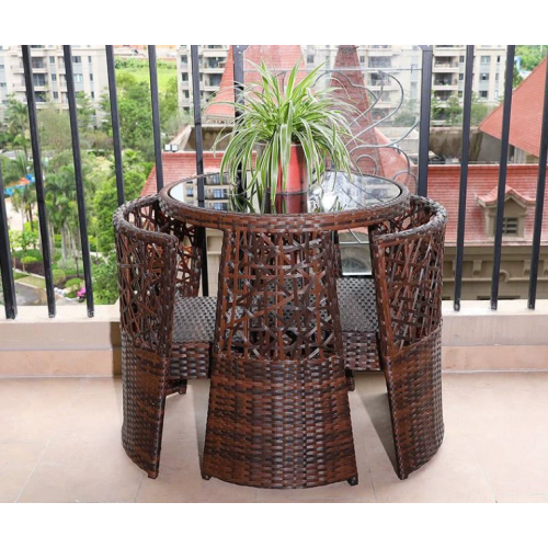 Modern Patio Rattan Bistro Set with Storage Table