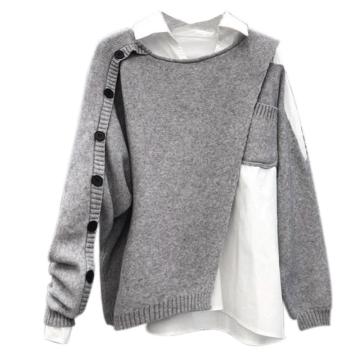 [EWQ] Women Asymmetry Plus Size Casual Hoodie Tops 2020 Women Hoodies Color Matching Patchwork Black Gray Sweatshirt Coats