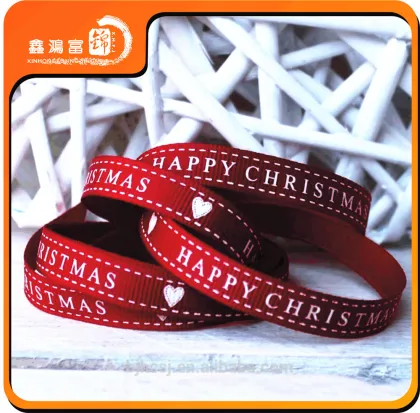 Christmas 25mm custom print logo satin ribbon