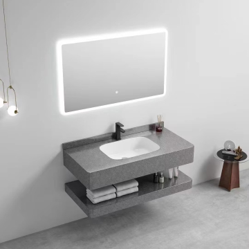 Vanidade de mármore de forma de arco circular de luxo com espelho de LED