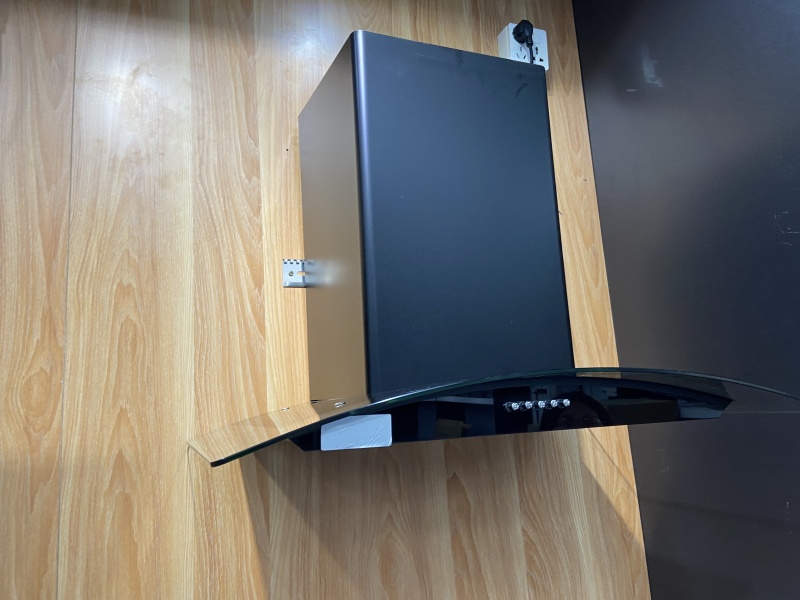 Glossy matt black 600mm Super slim curved glass hood /electric switch kitchen chimney/suction fan with filter cooker hood
