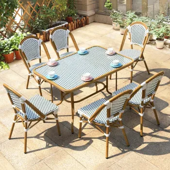 High Quality Custom French Style Wholesale Aluminum Rattan Chair and Table Outdoor Furniture