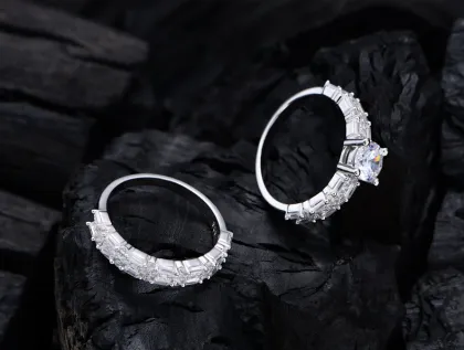Fashion Half Circle Inlaid Diamond Sterling Silver Ring Wholesale