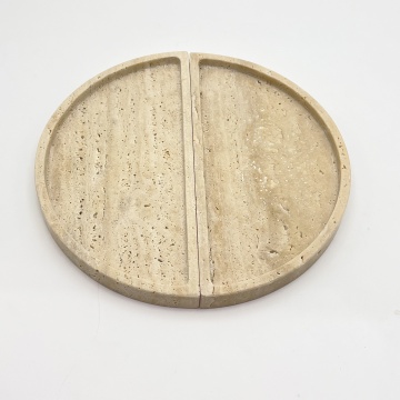 Stone Beige Round Travertine Tray for Home Decor & Parties