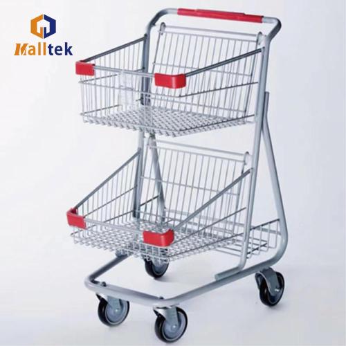 Store Two Layers Metal Shopping Basket Trolley