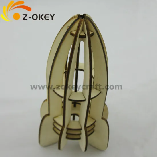 Personalized design Wood ornaments 3D puzzle with rocket shape