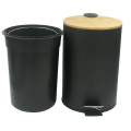 Bamboo lid Foot Pedal trash can