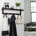 Wood Wall Shelf Hanging With Metal Hook Rack