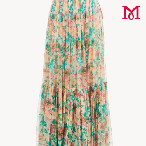 Falda larga de seda plisada de lujo