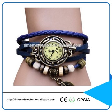 Wholesale fashion vintage genuine leather watch with leaf for unisex