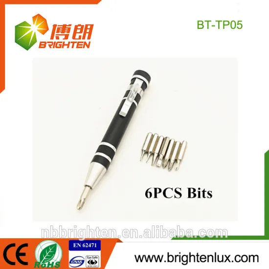 Factory Logo Printed Mini Pocket Multi-function Aluminum 6pcs Slotted and Phillips bits Screwdriver Pen