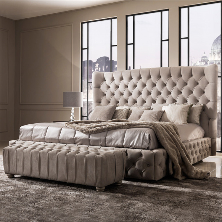 Tufted tela upholstered italy luxury bed design furniture silid -tulugan set king size bed frame