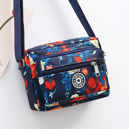 Portable Nylon Crossbody Bag with Zip Closure for Middle-Aged and Elderly Women