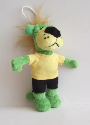 Green bear key chain wearing clothes