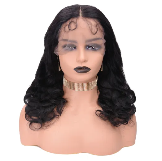 100% Cambodian and brazilian human hair virgin natural black color 13*4 13*6  lace frontal wig body wave baby hair  wigs