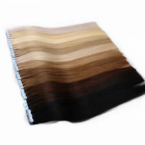 STOCK 20 inch double drawn european ombre curly tape in hair extensions human remy wavy invisible tape hair extension