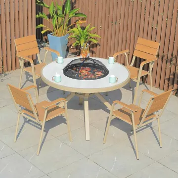 Outdoor Garden BBQ Cafe: Plastic Wood Dining Table and Chair Sets