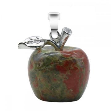 Handmade Craved 20MM Unakite Apple Pendant Necklace