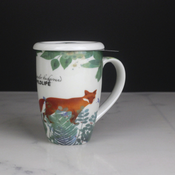 Custom Pattern 500ml Ceramic Cup with Tea Infuser and Lid