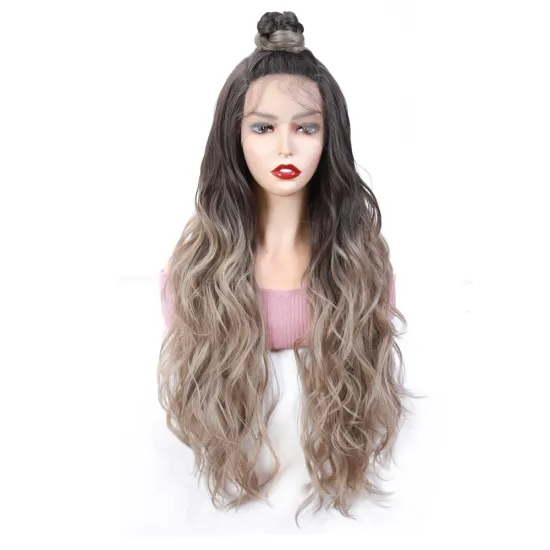 2020  X-TRESS heat synthetic wig deep loose wave T4/27 blonde brown 28inch moon part lace frontal wig for European factory price
