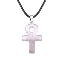 Rose Quartz Handmade Craved Ankh Pendant (20x30mm) Necklace 45cm Black Cord