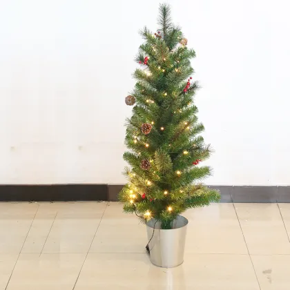 4 Foot Spruce Tree With Silver Pot Christmas tree pot stand