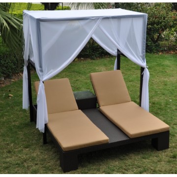 Sun Lounger Wicker Double Sunbed with Canopy