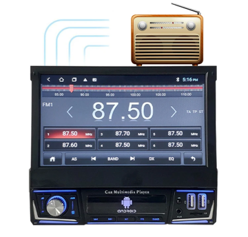1DIN 7'' Retractable Touch Screen Android 10 Auto Radio with GPS/Wi-Fi/BT/FM/RDS/AUX & CarPlay