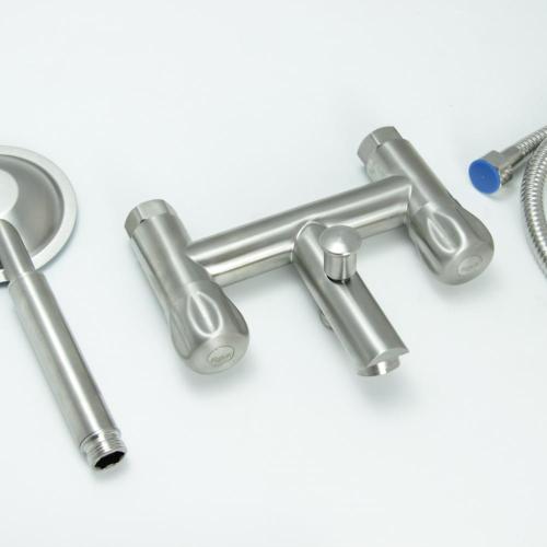 Double Handle Brushed Nickel SS Bathroom Shower Faucet