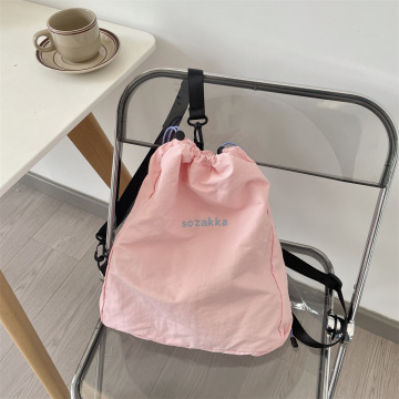 Plain Durable Fashion Reusable Pink Polyester Drawstring Bag