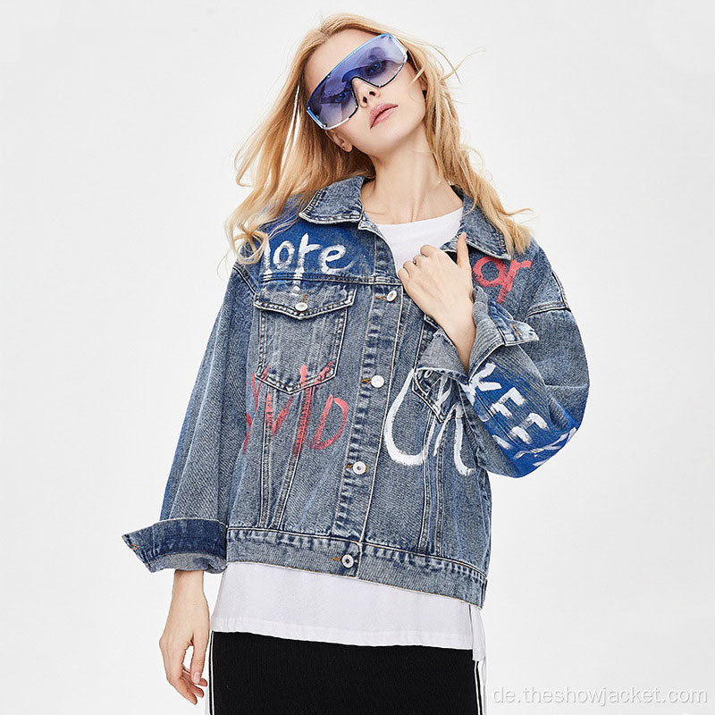 Großhandel lose bunte Print Jeansjacke für Frauen