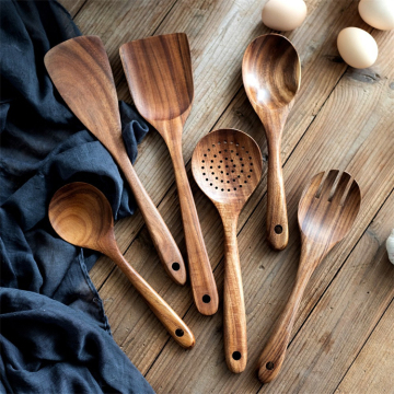 Vendita calda Acacia Utensili in legno: mestolo antiaderente durevole, cucchiaio e spatola per la cucina