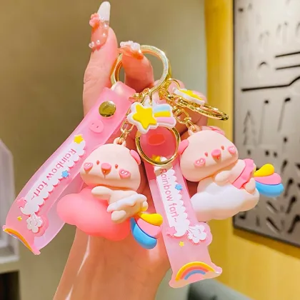 Cute Rainbow Fart Doll Keychain - Creative Cartoon Plastic Pendant for School Bags