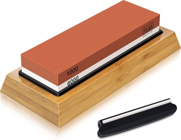 Sharp Pebble 2-όψεως Whetstone μαχαίρι ακονιστική πέτρα με 1000/6000 GRIT και μη-slip BAMBOO BASE: Premium Knife Sharpener
