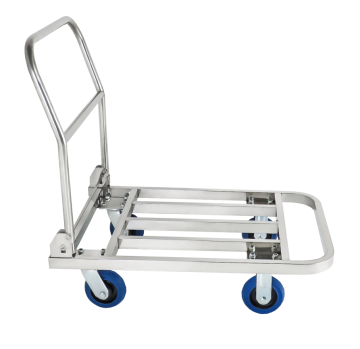 500kg Capacity Foldable 4-Wheel Stainless Steel Platform Cart for Industrial Warehouse, Supermarket, and Logistics Use