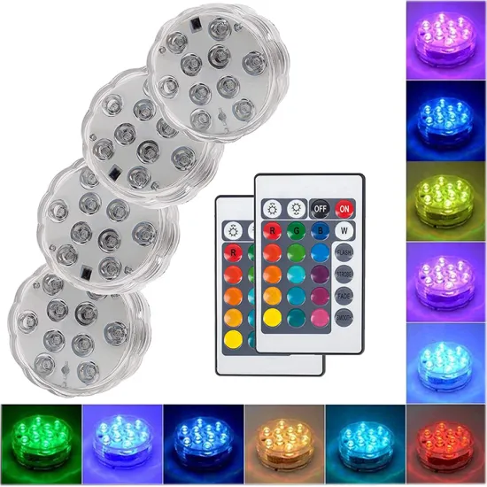 10 LED RGB Waterproof Submersible Lights with Remote Control for Water Features