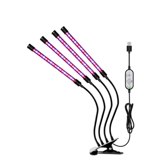 Timer Clip-On 4-Head LED Grow Light with Full Spectrum for Plant Vegetative Growth