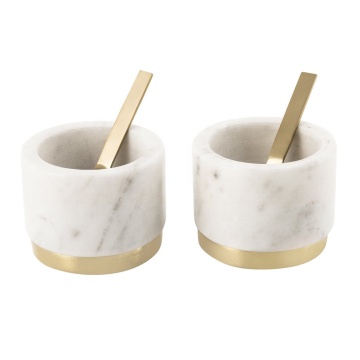 Marble Pinch Pot with Spoons and Luxury Gold Base: A Stylish Seasoning Storage Solution