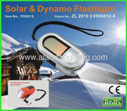 Dynamo Solar Powered 2 In 1 3 Led Solar Flashlight 