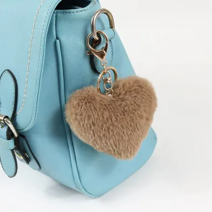 wholesale pendant faux rabbit fur ball  heart pompon keychain
