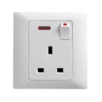 13A/250V 1-gang Flat Pin Switched Socket with Neon