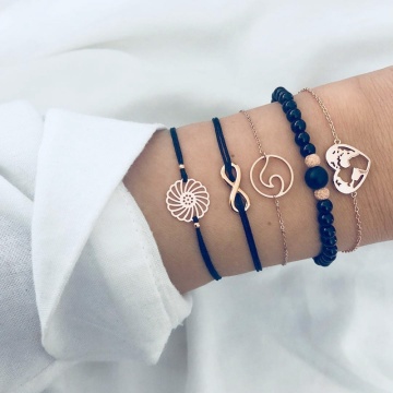 4 piece strands women's layered beaded bracelets set multiple stackable wrapped love shell combination Bracelet Adjustable