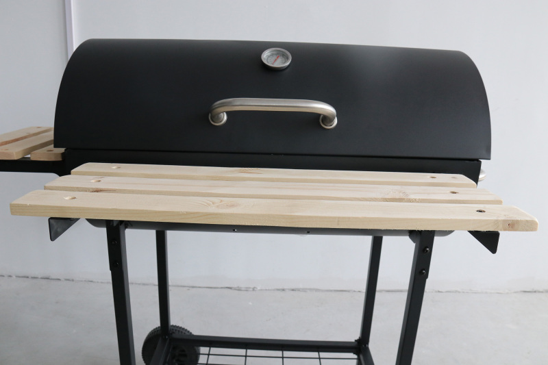 Outdoor Garden Trolley Barbecue Meat Barrel Drum Charcoal Bbq Smoker Grill With Side Table