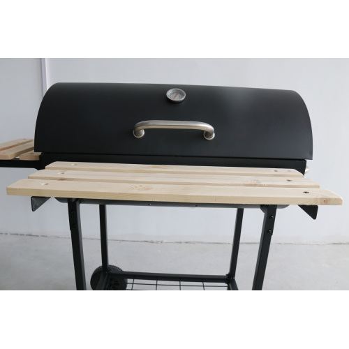 China Outdoor Garden Trolley Barbecue Meat Barrel Drum Charcoal Bbq Smoker Grill With Side Table Factory