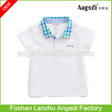 Kids summer plai white polo shirts grid collar uniforms