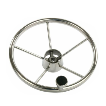 Xin Xing Stainless Steel High Mirror Polish 5 Spoke Boat Steering Wheel with Knob
