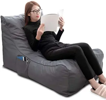 Grey Memory Foam Bean Bag Chair: Indoor & Outdoor Lounger with Side Pocket - Perfect Sofa Bed Option