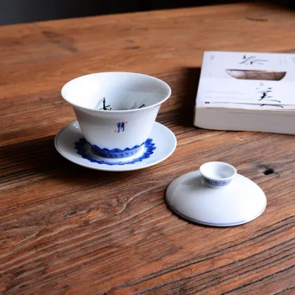 Blue and White Porcelain Jingdezhen Gaiwan Tea Cup