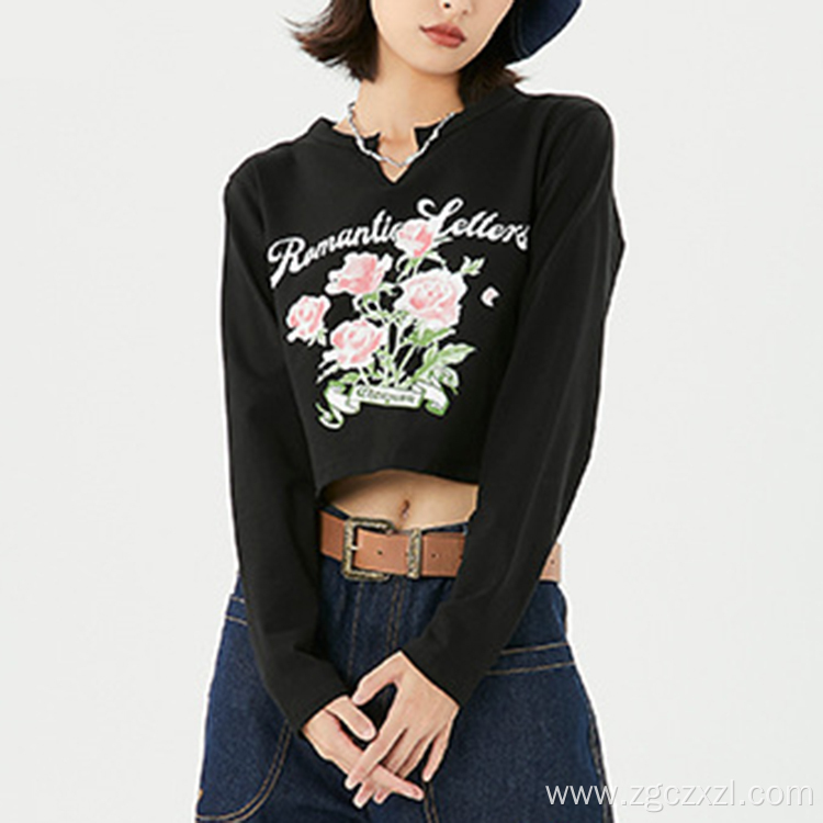 Fashion Vintage Alphabet Plant Floral Short Top